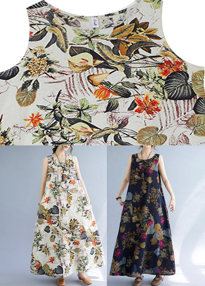 Orange Leaves Print O-neck Short Sleeve Bohemia Pleated Maxi Dress