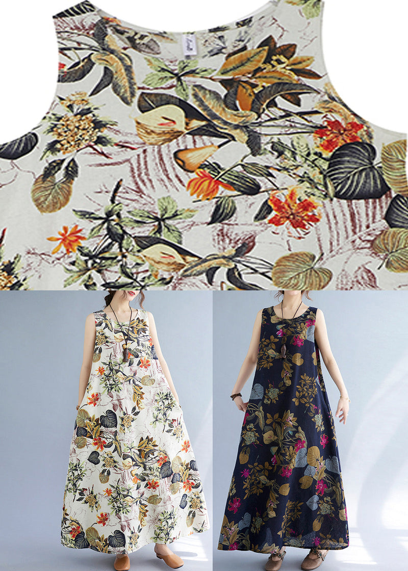 Orange Leaves Print O-neck Short Sleeve Bohemia Pleated Maxi Dress