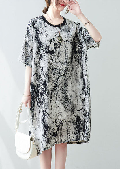 Oversized Ink and Wash Chiffon Mid Dress Summer