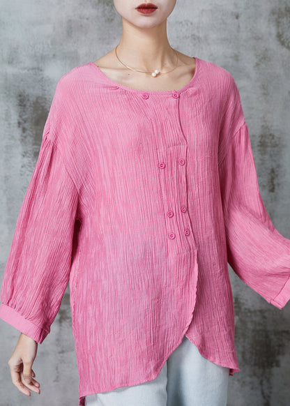 Pink Oversized Double Breast Cotton Top Summer