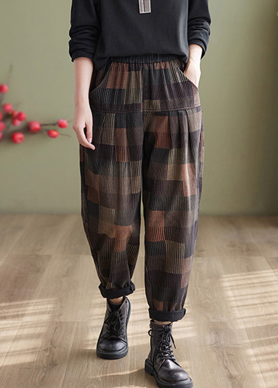 Plaid Patchwork High Waist Denim Harem Pants Summer