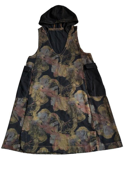 Printed Hooded Denim Vest Skirt