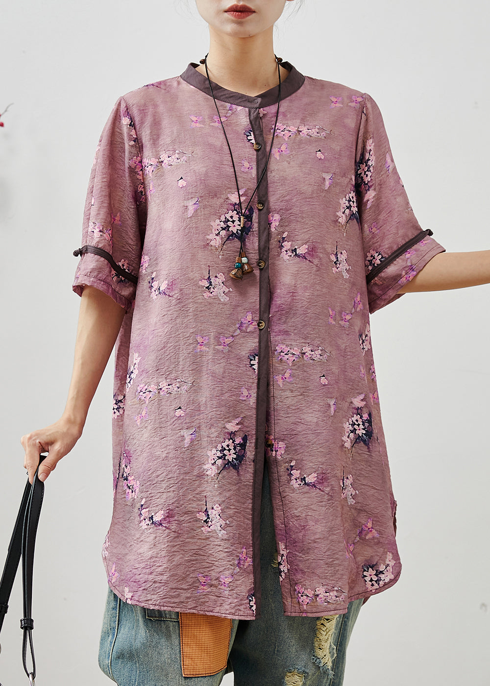 Purple Linen Long Shirt Summer