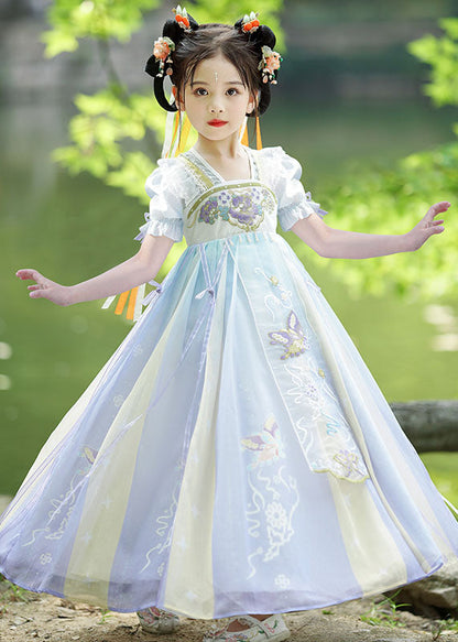 Purple Ruffled Embroideried Patchwork Chiffon Kids Dress Summer