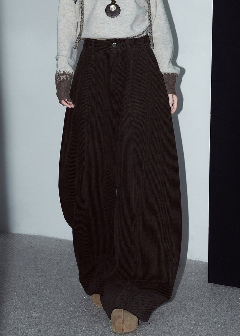 Red Button Warm Fleece Corduroy Wide Leg Pants Winter