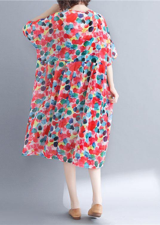Red Chiffon Dotted Robe Dresses Short Sleeve