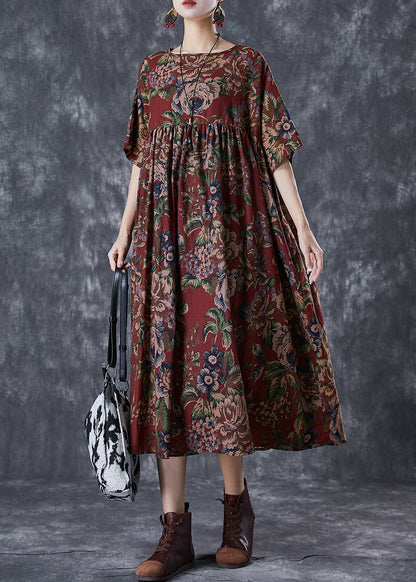 Red Oversized Print Cotton Maxi Dresses Summer