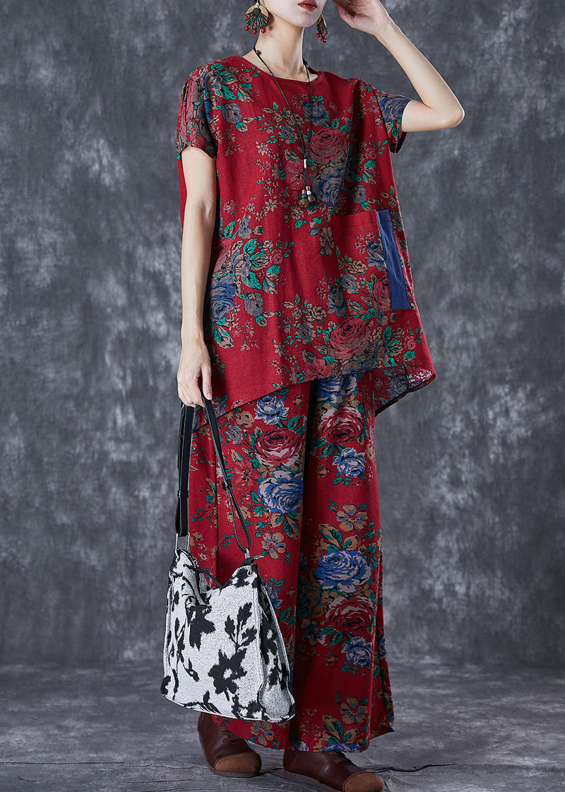 Red Print Low High Design Cotton Two Pieces Set Summer