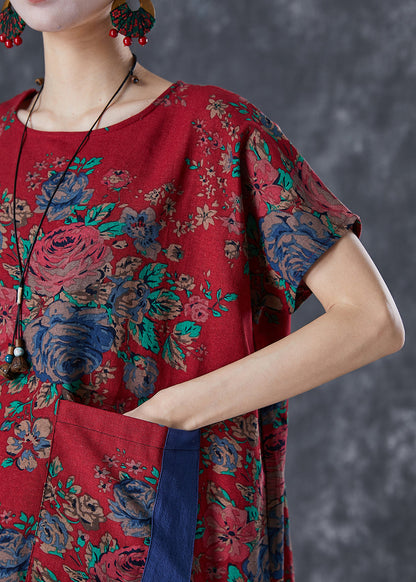Red Print Low High Design Cotton Two Pieces Set Summer