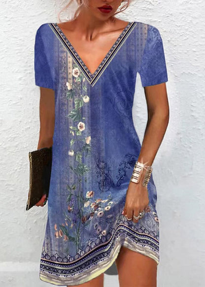 Red V Neck Embroideried Mid Dress Summer