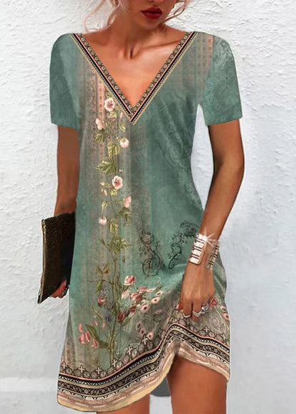 Red V Neck Embroideried Mid Dress Summer