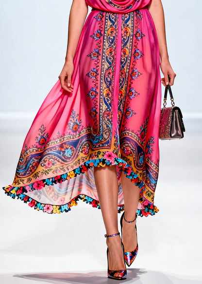 Rose Turtle Neck Print Chiffon Party Dress Sleeveless