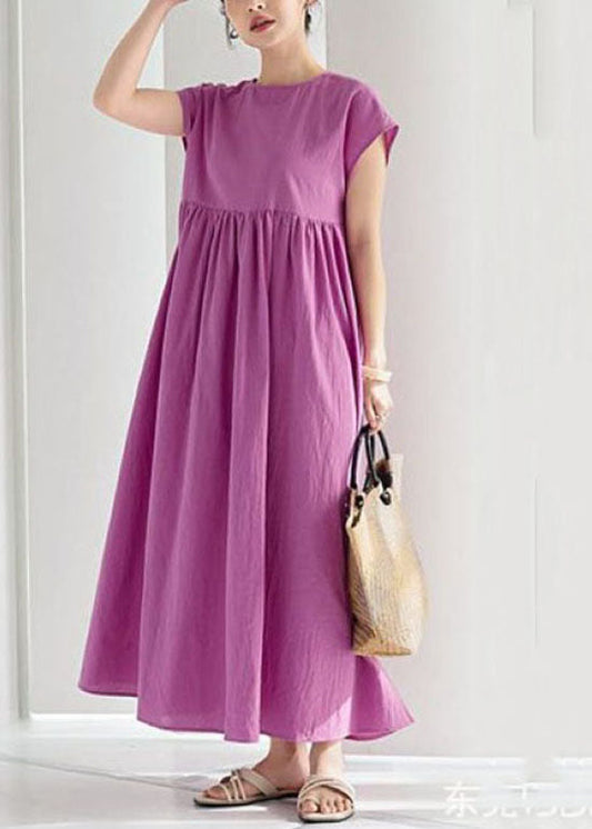 Rose Wrinkled Patchwork Cotton Long Dresses Summer