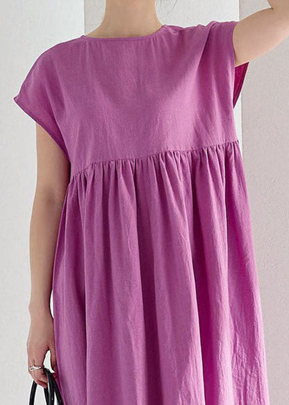 Rose Wrinkled Patchwork Cotton Long Dresses Summer
