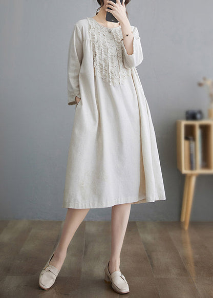 Ruffled Patchwork Linen Maxi Dress Summer