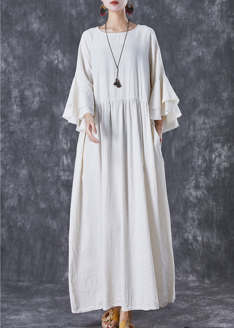 White Oversized Exra Large Hem Linen Maxi Dresses Flare Sleeve