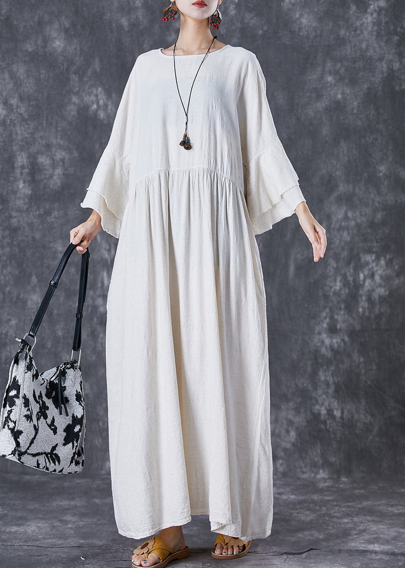 White Oversized Exra Large Hem Linen Maxi Dresses Flare Sleeve