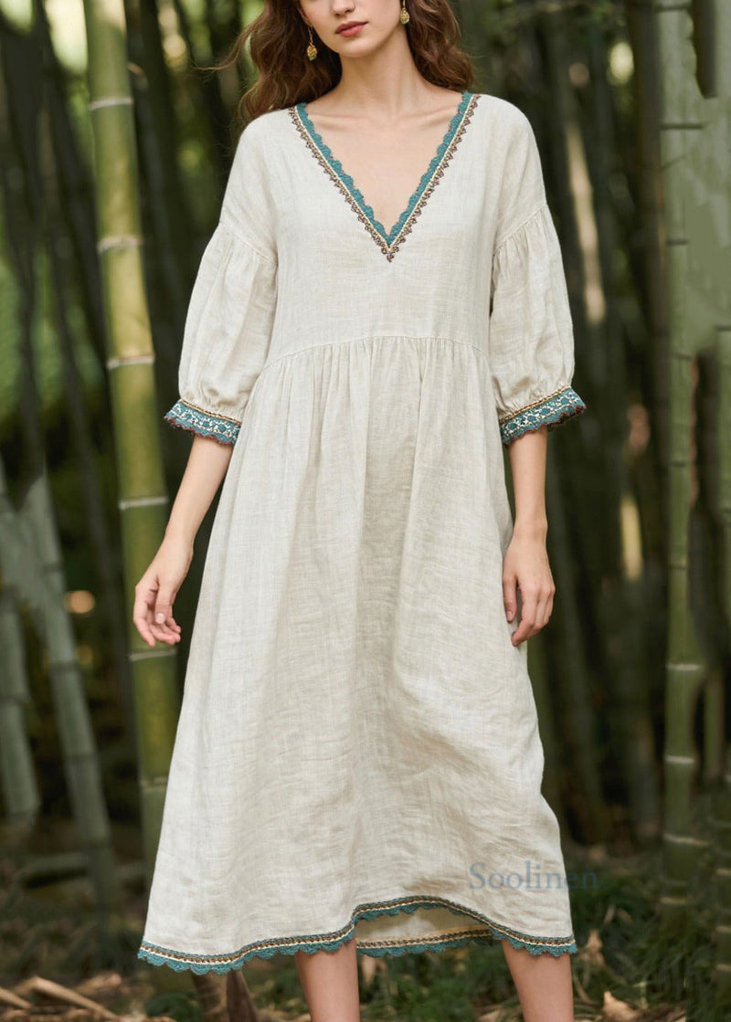 White Oversized Patchwork Linen Maxi Dresses Summer