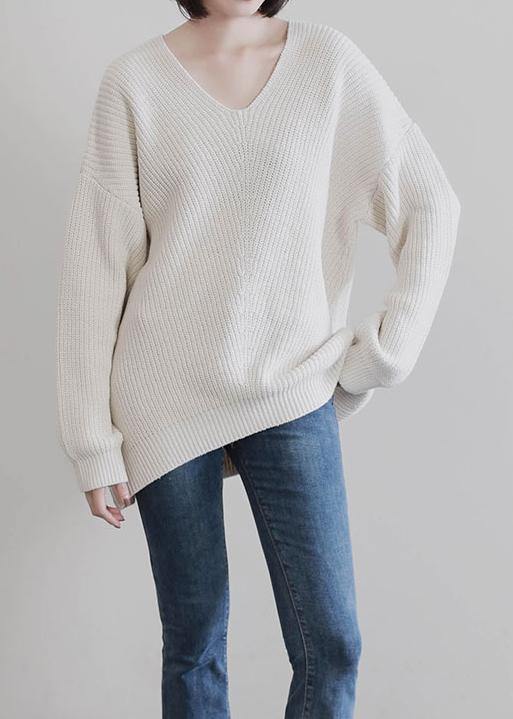 Beige Knit Tops Fall V Neck Batwing Sleeve Knitted T Shirt