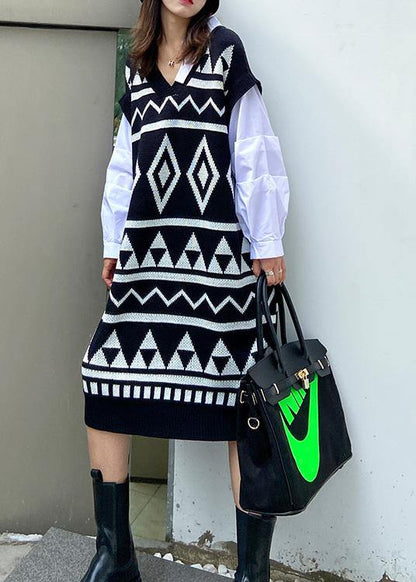 Black Geometric Sweater Wardrobes V Neck Diy Sweater Dress