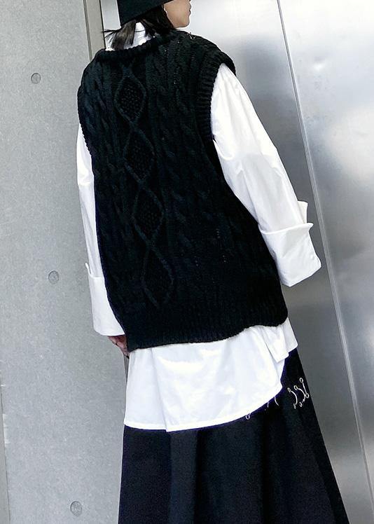 Black Knit Blouse Sleeveless V Neck Knit Sweat Tops