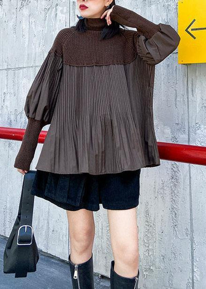 Black Sweater Tops Puff Sleeve Loose Fitting Cinched Knit Tops