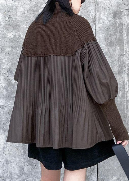 Black Sweater Tops Puff Sleeve Loose Fitting Cinched Knit Tops