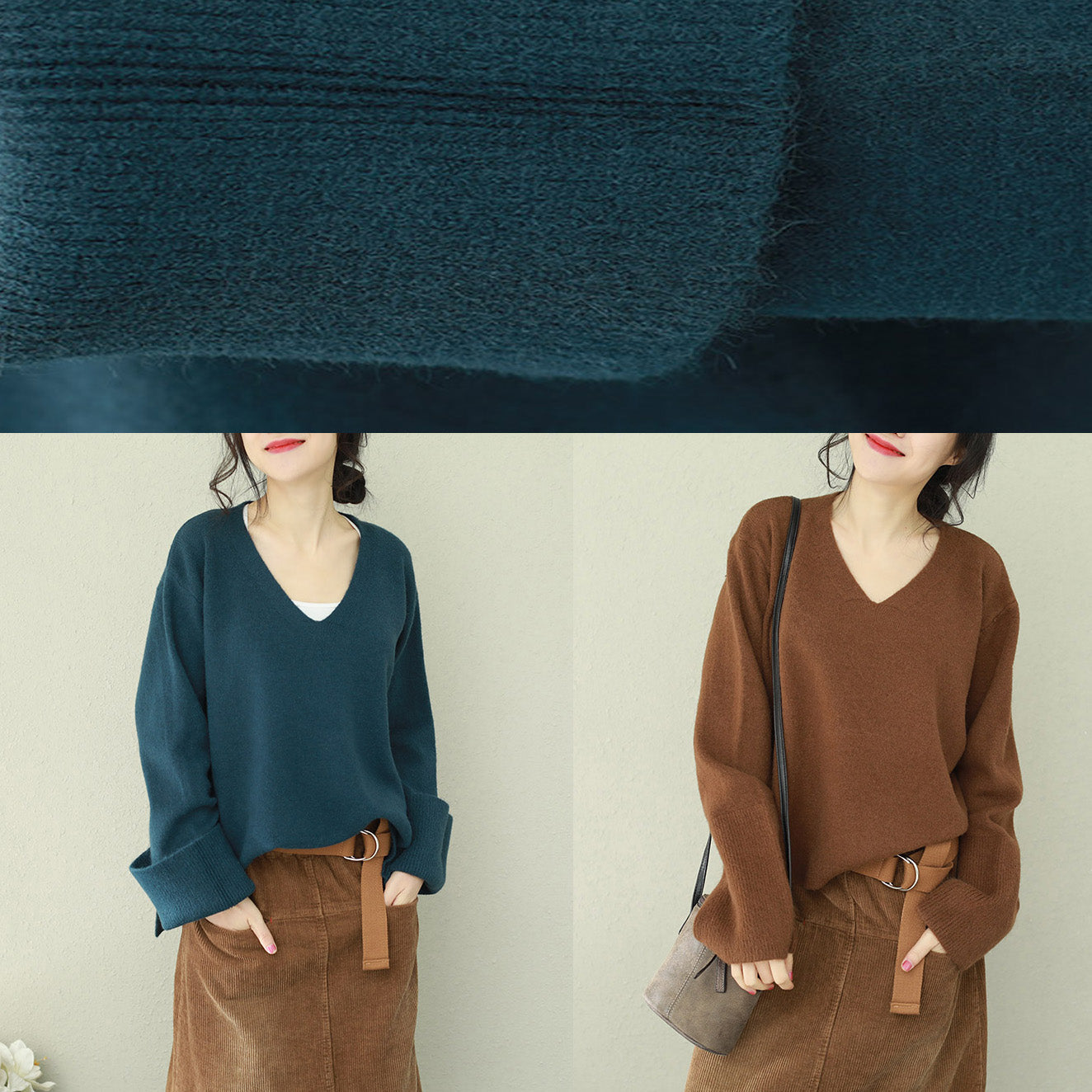 Blue Sweater Outfit Diy V Neck Hipster Knitted Tops