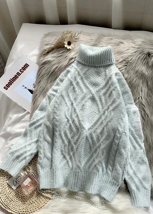Blue Clothes Warm High Neck Knitwear