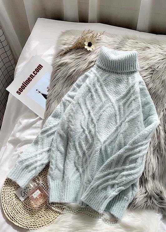 Blue Clothes Warm High Neck Knitwear