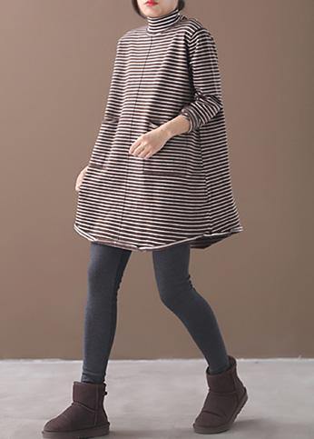 Chocolate Striped Knitwear Oversize High Neck Asymmetric Clothes