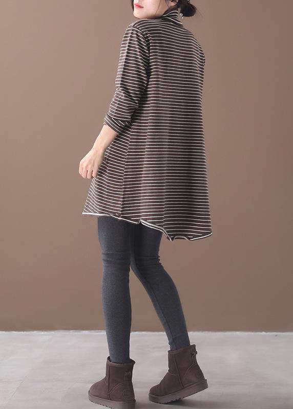 Chocolate Striped Knitwear Oversize High Neck Asymmetric Clothes
