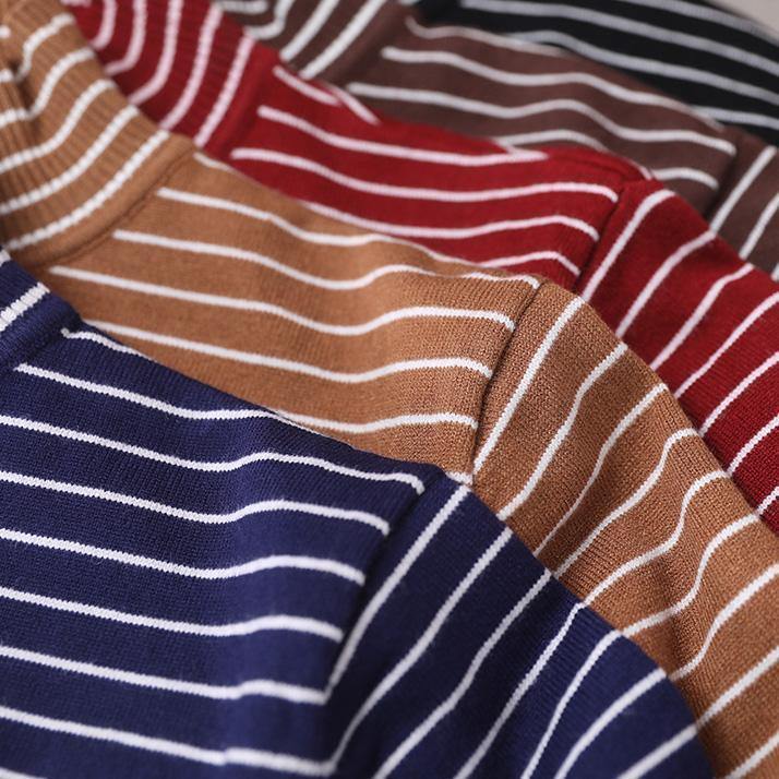 Chocolate Striped Knitwear Oversize High Neck Asymmetric Clothes