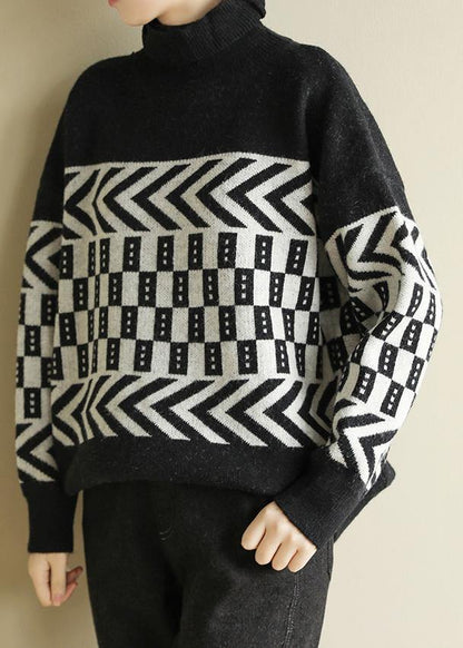 High Neck Black Knit Tops Clothing Wild Sweater Tops