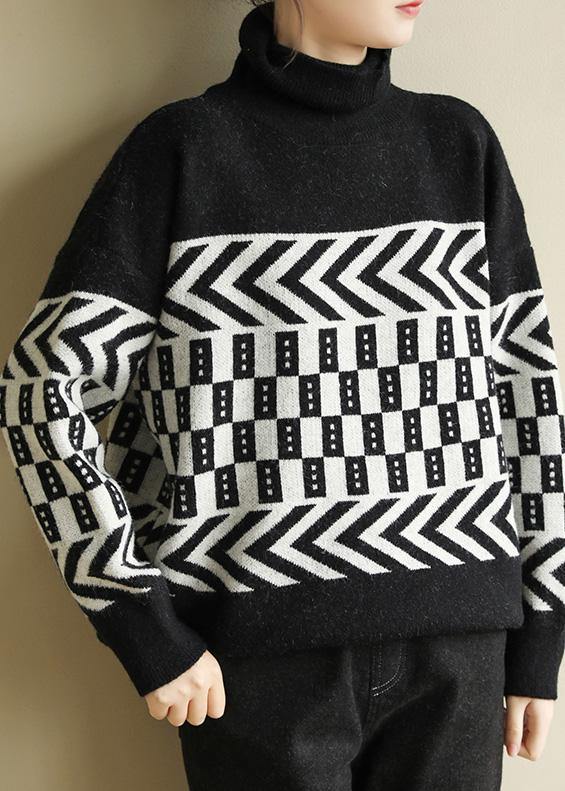 High Neck Black Knit Tops Clothing Wild Sweater Tops