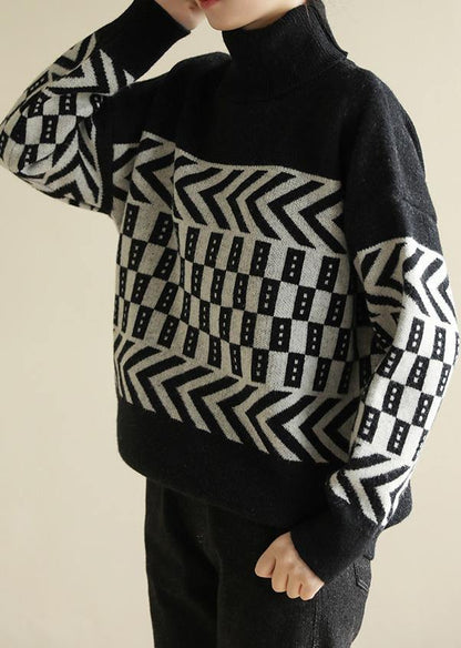 High Neck Black Knit Tops Clothing Wild Sweater Tops