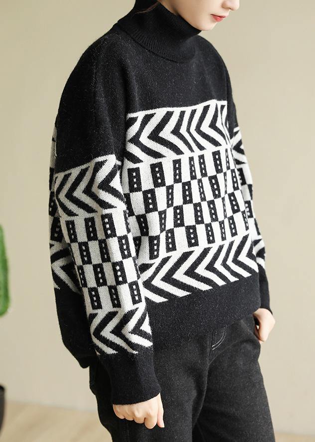 High Neck Black Knit Tops Clothing Wild Sweater Tops