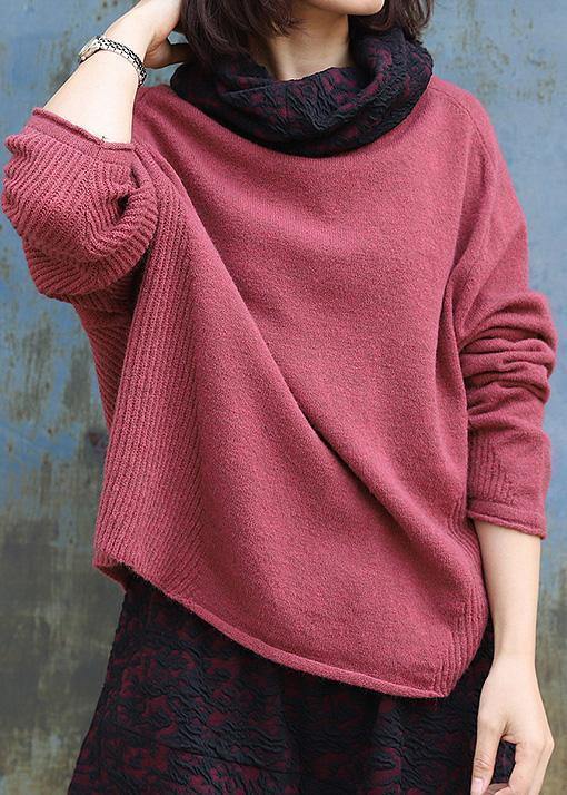 High Neck Red Sweaters Long Sleeve Clothes for