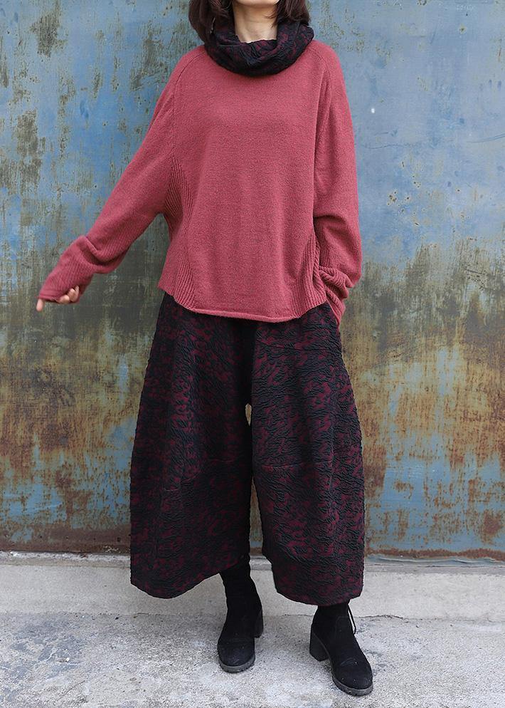 High Neck Red Sweaters Long Sleeve Clothes for