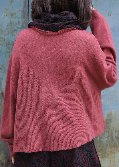 High Neck Red Sweaters Long Sleeve Clothes for