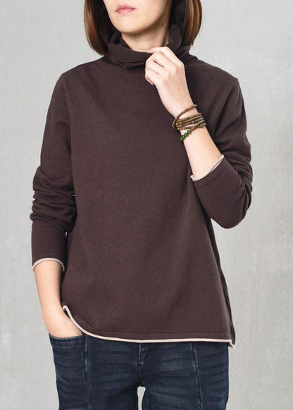 High Neck Sweater Knit Tops Chocolate