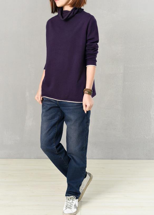 High Neck Sweater Knit Tops Chocolate
