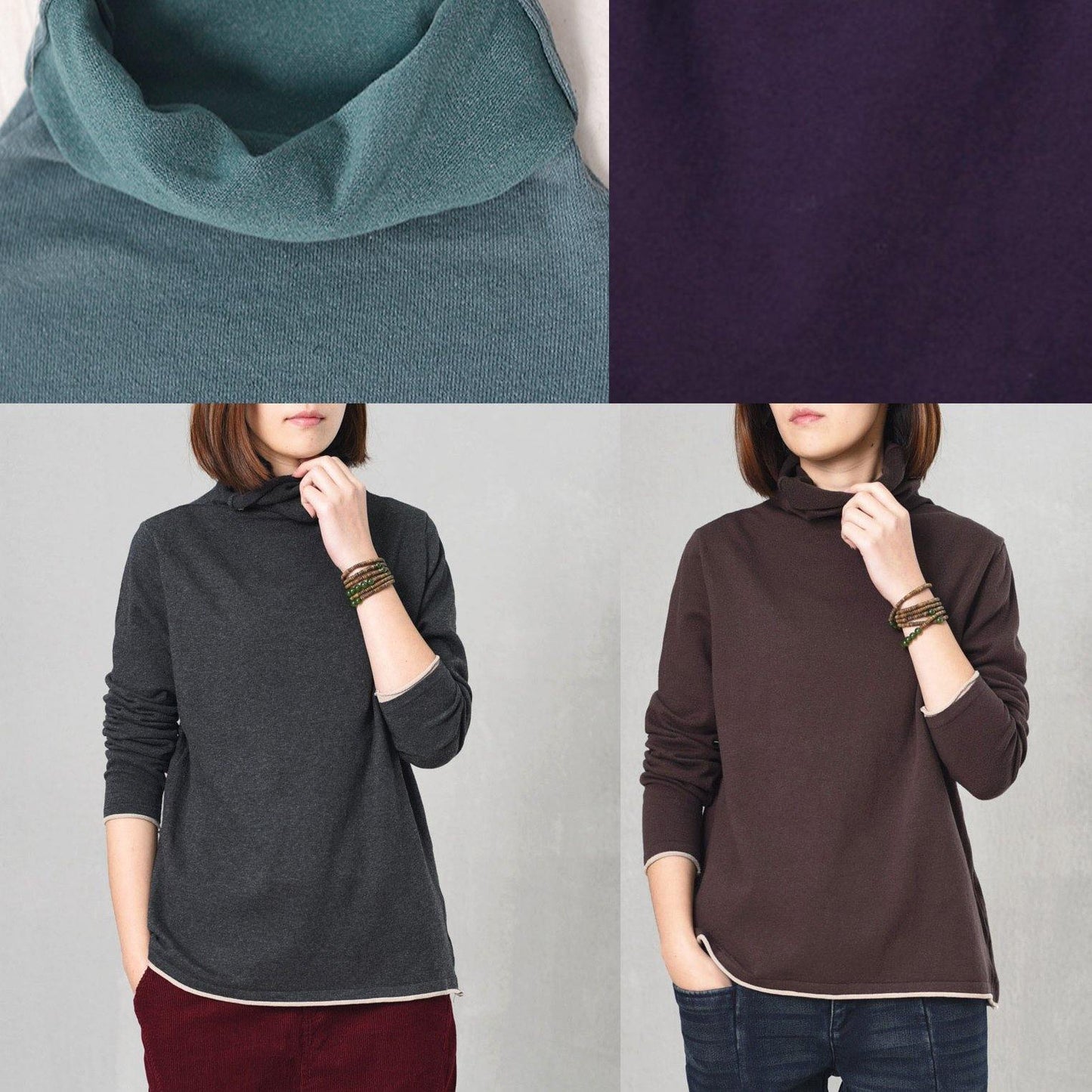 High Neck Sweater Knit Tops Chocolate