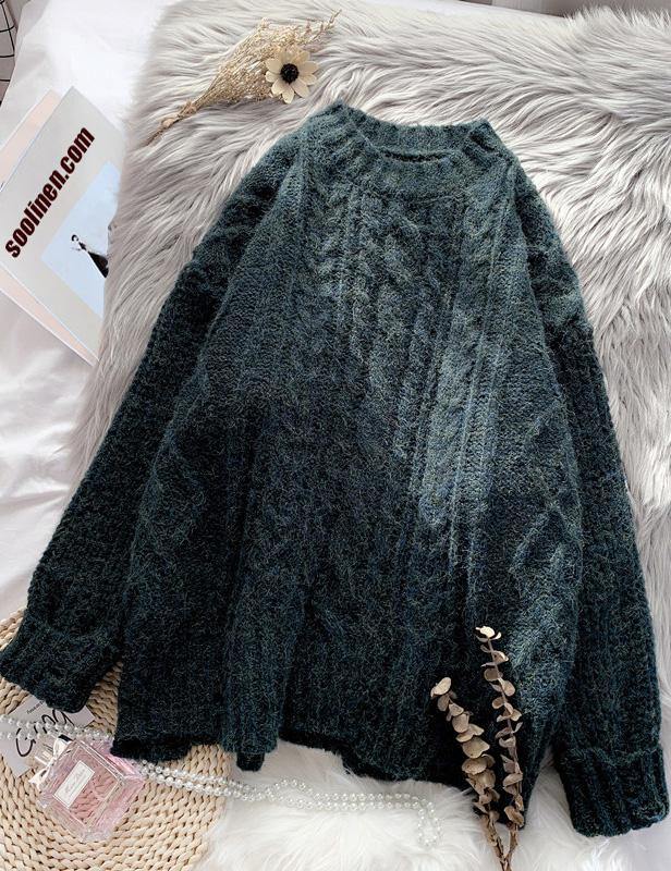 O Neck Brown Knitwear Plussize Thick Knitted Pullover