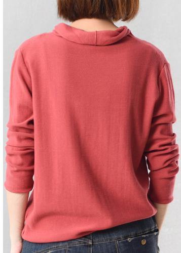 Red V Neck Knitted Outwear Loog Sleeve Knit Outwear Fall