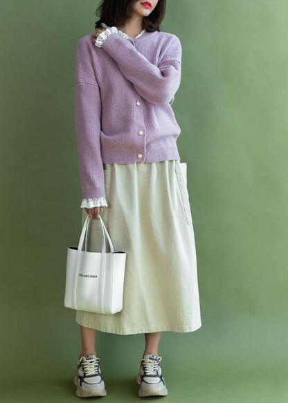 Ruffles Collar Knitwear Pink Long Sleeve Knitted Cardigans