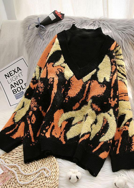 Spring Prints Sweaters Half High Neck Knit Blouse