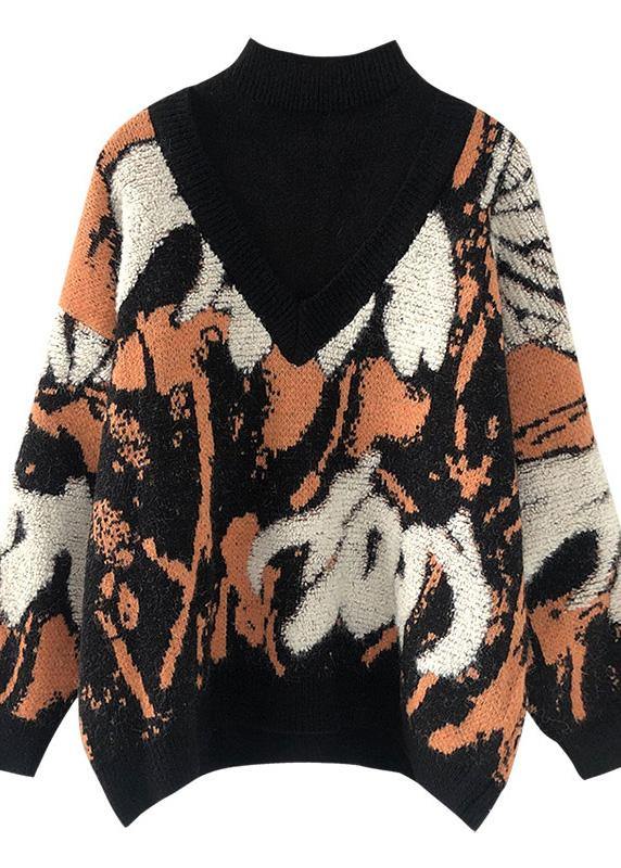Spring Prints Sweaters Half High Neck Knit Blouse