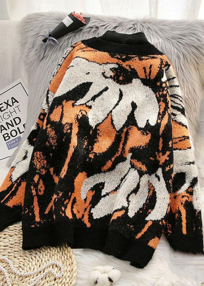 Spring Prints Sweaters Half High Neck Knit Blouse