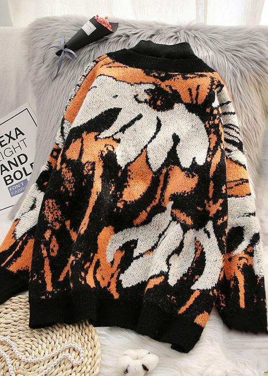 Spring Prints Sweaters Half High Neck Knit Blouse